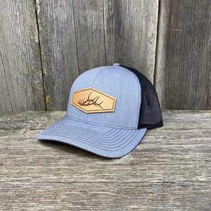 ELK SHED STITCHED NATURAL LEATHER PATCH HAT - RICHARDSON 112 Leather Patch Hats Hells Canyon Designs Heather/Black 