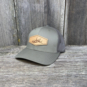 ELK SHED STITCHED NATURAL LEATHER PATCH HAT - RICHARDSON 112 Leather Patch Hats Hells Canyon Designs Loden 