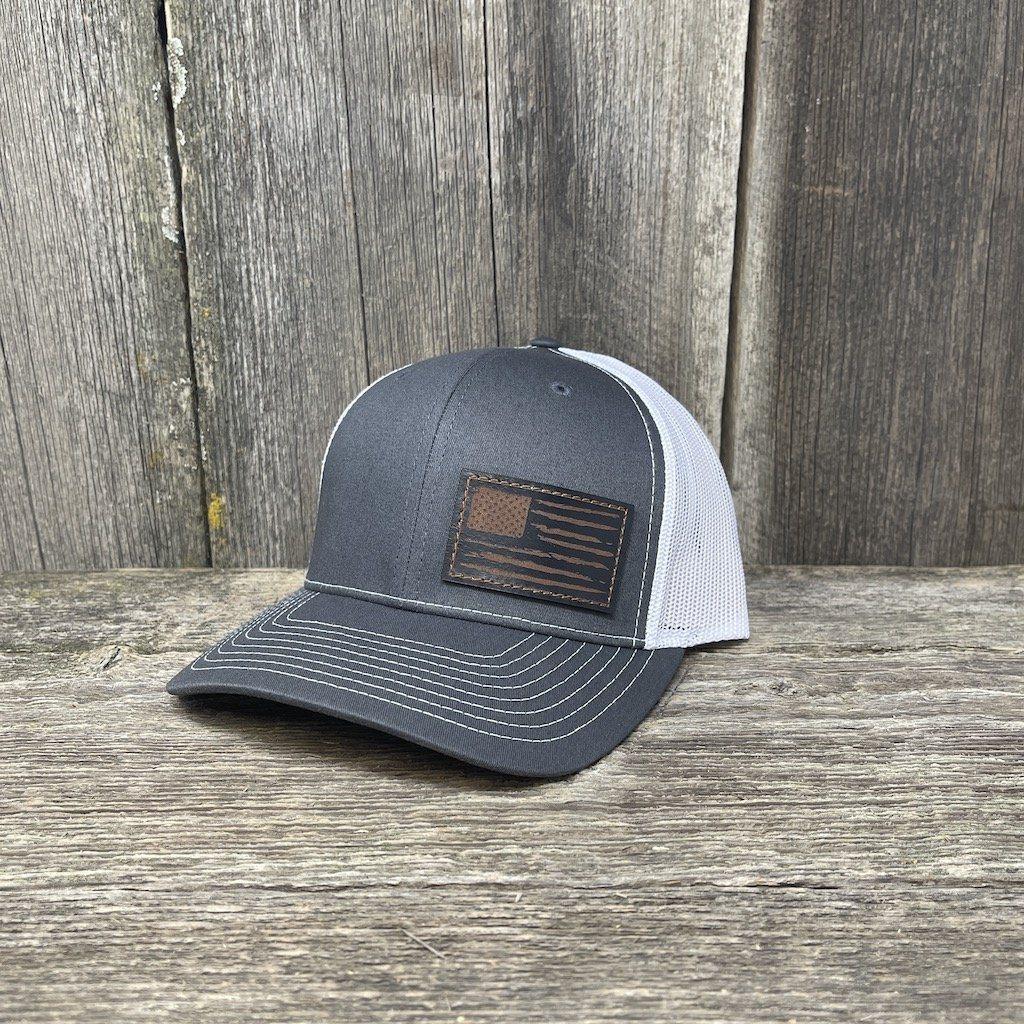 本当に信頼出来る店 FLAG DISTRESSED BLACK SEWN HAND LEATHER HAT PATCH 服＆ファッション小物