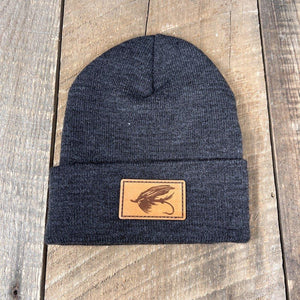 HAND SEWN STEELHEAD FLY CUFFED BEANIE | YUPOONG 1501KC Hells Canyon Designs Charcoal 