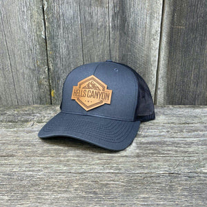 HELLS CANYON LEATHER PATCH HAT - RICHARDSON 112 Leather Patch Hats Hells Canyon Designs #Charcoal/Black 