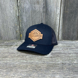 HELLS CANYON LEATHER PATCH HAT - RICHARDSON 112 Leather Patch Hats Hells Canyon Designs # Solid Black 