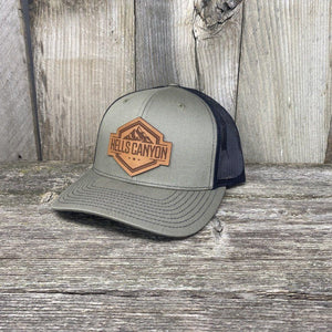 HELLS CANYON LEATHER PATCH HAT - RICHARDSON 112 Leather Patch Hats Hells Canyon Designs  # Loden/Black