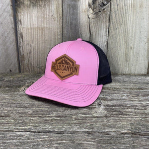 HELLS CANYON LEATHER PATCH HAT - RICHARDSON 112 Leather Patch Hats Hells Canyon Designs # Pink/Black