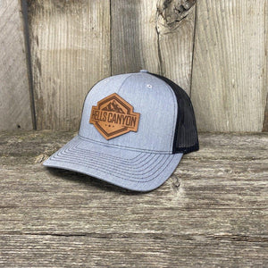 HELLS CANYON LEATHER PATCH HAT - RICHARDSON 112 Leather Patch Hats Hells Canyon Designs # Heather Grey/Black