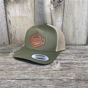 Hells Canyon Patch Hat Yupoong Leather Patch Hats Hells Canyon Designs # Moss/Khaki
