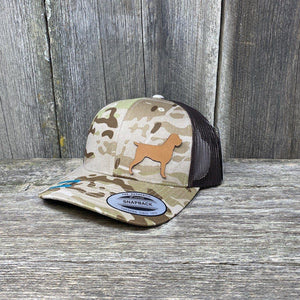 HUNTING DOG CHESTNUT LEATHER PATCH HAT - FLEXFIT SNAPBACK Leather Patch Hats Hells Canyon Designs Arid/Brown Multicam 