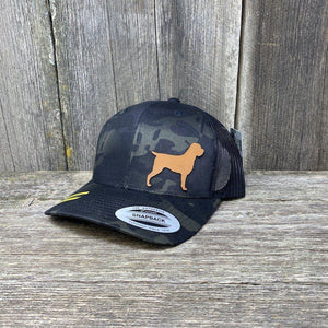 HUNTING DOG CHESTNUT LEATHER PATCH HAT - FLEXFIT SNAPBACK Leather Patch Hats Hells Canyon Designs Black Multicam 