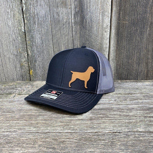 HUNTING DOG CHESTNUT LEATHER PATCH HAT - RICHARDSON 112 Leather Patch Hats Hells Canyon Designs # Black/Charcoal 
