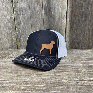 HUNTING DOG CHESTNUT LEATHER PATCH HAT - RICHARDSON 112 Leather Patch Hats Hells Canyon Designs # Black/White 