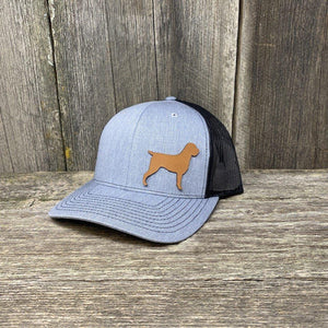 HUNTING DOG CHESTNUT LEATHER PATCH HAT - RICHARDSON 112 Leather Patch Hats Hells Canyon Designs # Heather Grey/Black 