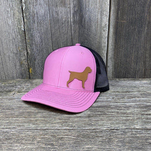 HUNTING DOG CHESTNUT LEATHER PATCH HAT - RICHARDSON 112 Leather Patch Hats Hells Canyon Designs # Pink/Black 
