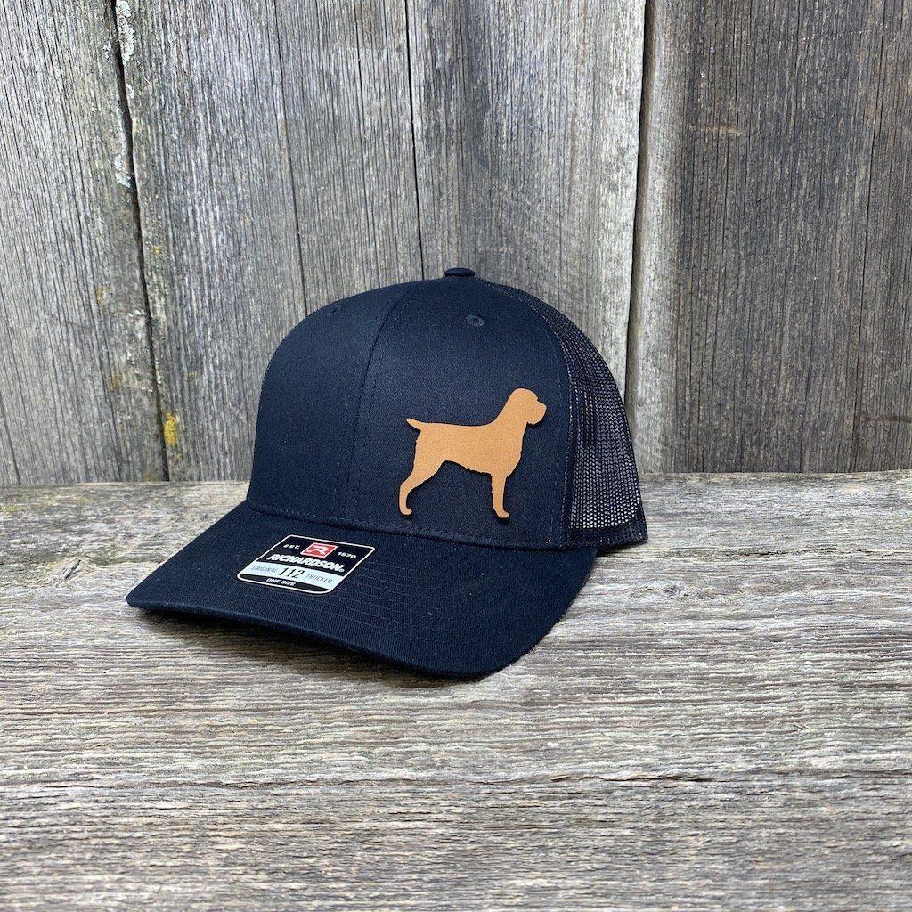 HUNTING DOG CHESTNUT LEATHER PATCH HAT - RICHARDSON 112 Leather Patch Hats Hells Canyon Designs # Heather Grey/Black 