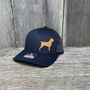 HUNTING DOG CHESTNUT LEATHER PATCH HAT - RICHARDSON 112 Leather Patch Hats Hells Canyon Designs # Solid Black 