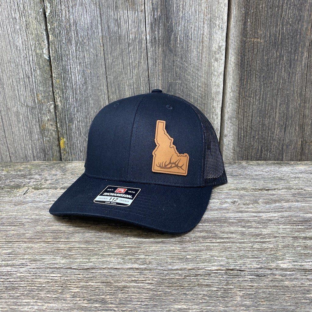 IDAHO HAT ANTLER SPECIAL EDITION RICHARDSON 112 Leather Patch Hats Hells Canyon Designs # Heather Grey/Black 