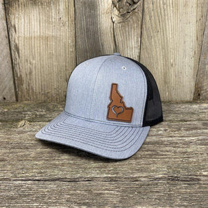 IDAHO HEART HAT - SHOW THE LOVE Leather Patch Hats Hells Canyon Designs # Heather/Black 