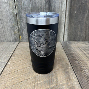 MULE DEER BLACK 20 OZ ENGRAVED TUMBLER Tumbler Hells Canyon Designs 