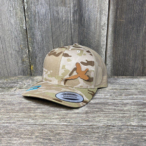 PHEASANT HUNTERS CHESTNUT LEATHER PATCH HAT - FLEXFIT SNAPBACK Leather Patch Hats Hells Canyon Designs Arid/Tan Multicam 