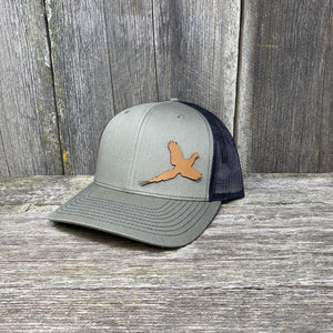 PHEASANT HUNTERS CHESTNUT LEATHER PATCH HAT - RICHARDSON 112 Leather Patch Hats Hells Canyon Designs # Loden/Black 
