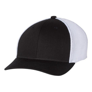 RICHARDSON 110 FLEX-FIT LEATHER PATCH HATS | HEAT PRESSED PATCHES Hells Canyon Designs Black/White Sm/Med 