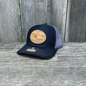 RIVER ELK LEATHER PATCH HAT - RICHARDSON 112 Leather Patch Hats Hells Canyon Designs # Black/Charcoal 