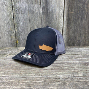 SALMON FISHING LEATHER PATCH HAT - RICHARDSON 112 Leather Patch Hats Hells Canyon Designs Black/Charcoal 