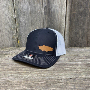 SALMON FISHING LEATHER PATCH HAT - RICHARDSON 112 Leather Patch Hats Hells Canyon Designs Black/White 