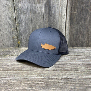 SALMON FISHING LEATHER PATCH HAT - RICHARDSON 112 Leather Patch Hats Hells Canyon Designs Charcoal/Black 
