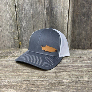 SALMON FISHING LEATHER PATCH HAT - RICHARDSON 112 Leather Patch Hats Hells Canyon Designs Charcoal/White 