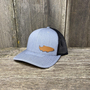 SALMON FISHING LEATHER PATCH HAT - RICHARDSON 112 Leather Patch Hats Hells Canyon Designs Heather/Black 