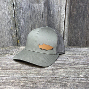 SALMON FISHING LEATHER PATCH HAT - RICHARDSON 112 Leather Patch Hats Hells Canyon Designs Loden 