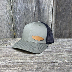 SALMON FISHING LEATHER PATCH HAT - RICHARDSON 112 Leather Patch Hats Hells Canyon Designs Loden/Black 