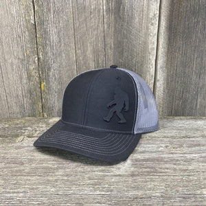 SASQUATCH BLACK LEATHER PATCH HAT RICHARDSON 112 Leather Patch Hats Hells Canyon Designs # Black/Charcoal