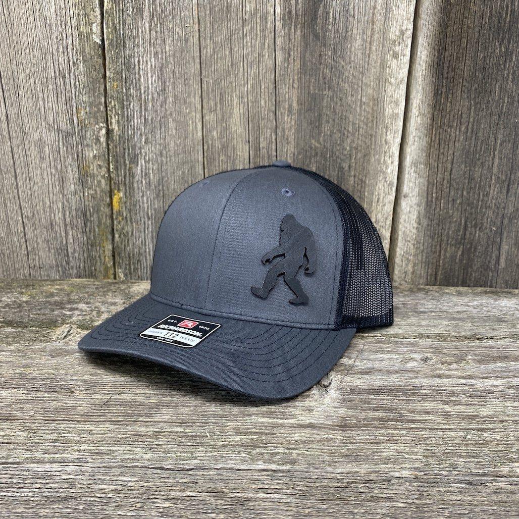 SASQUATCH BLACK LEATHER PATCH HAT RICHARDSON 112 Leather Patch Hats Hells Canyon Designs # Charcoal/Black 