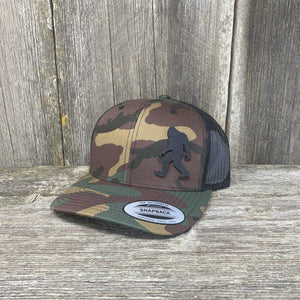 SASQUATCH BLACK LEATHER PATCH HAT - SNAPBACK Leather Patch Hats Hells Canyon Designs # BDU/Black