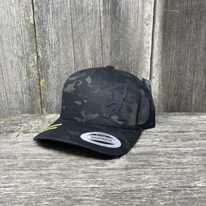 SASQUATCH BLACK LEATHER PEACE PATCH - FLEXFIT SNAPBACK Leather Patch Hats Hells Canyon Designs #Black Multi-cam 