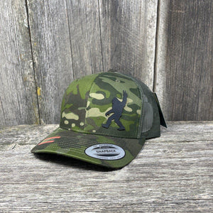SASQUATCH BLACK LEATHER PEACE PATCH - FLEXFIT SNAPBACK Leather Patch Hats Hells Canyon Designs Green # Tropical Multi-cam 