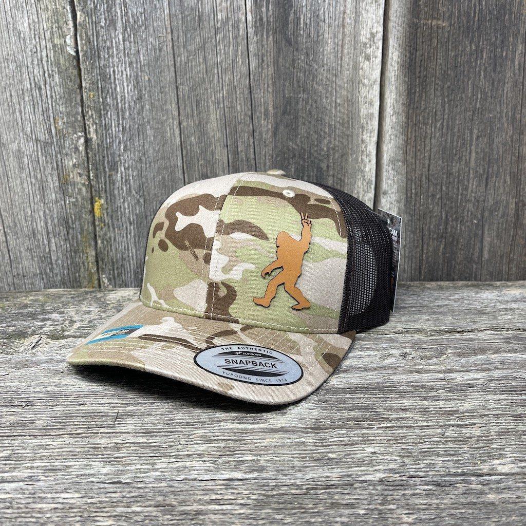 SASQUATCH CHESTNUT LEATHER PEACE PATCH - FLEXFIT-SNAPBACK Leather Patch Hats Hells Canyon Designs # Arid/Brown Multi-cam 