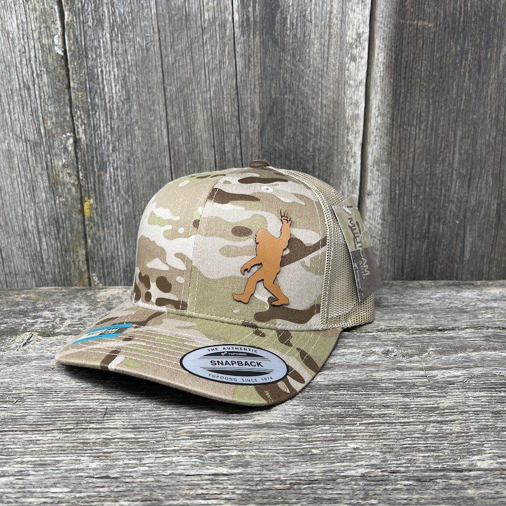 SASQUATCH CHESTNUT LEATHER PEACE PATCH - FLEXFIT-SNAPBACK Leather Patch Hats Hells Canyon Designs # Black Multi-cam 