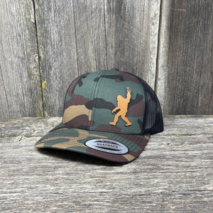 SASQUATCH CHESTNUT LEATHER PEACE PATCH - FLEXFIT-SNAPBACK Leather Patch Hats Hells Canyon Designs # BDU/Black