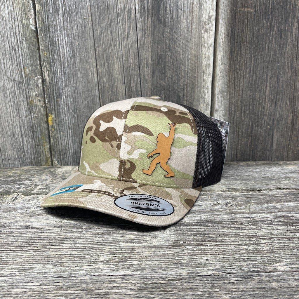 SASQUATCH CHESTNUT LEATHER SHAKA PATCH - FLEXFIT-SNAPBACK Leather Patch Hats Hells Canyon Designs #Arid/Brown Multi-cam 