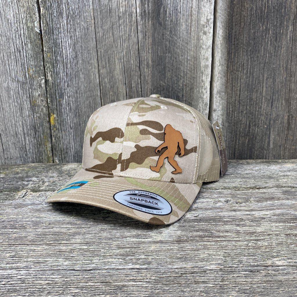 SASQUATCH LEATHER PATCH HAT - SNAPBACK Leather Patch Hats Hells Canyon Designs Loden/Tan 