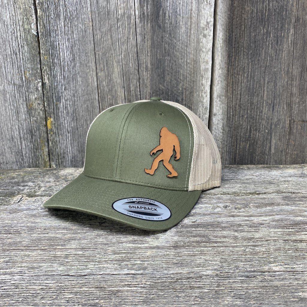 SASQUATCH LEATHER PATCH HAT - SNAPBACK Leather Patch Hats Hells Canyon Designs Loden/Tan 