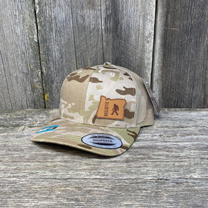 SASQUATCH OREGON LEATHER PATCH HAT FLEXFIT Leather Patch Hats Hells Canyon Designs Arid/Tan Multicam 