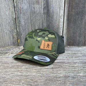 SASQUATCH OREGON LEATHER PATCH HAT FLEXFIT Leather Patch Hats Hells Canyon Designs Tropical Multicam 