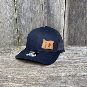 SASQUATCH OREGON LEATHER PATCH HAT RICHARDSON 112 Leather Patch Hats Hells Canyon Designs Solid Black 