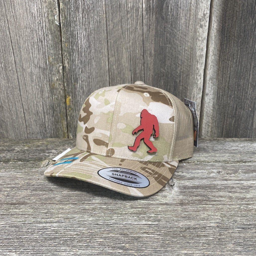 SASQUATCH RED LEATHER PATCH HAT - SNAPBACK Leather Patch Hats Hells Canyon Designs Black Multicam 
