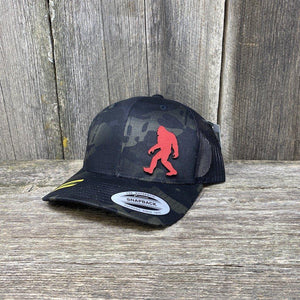 SASQUATCH RED LEATHER PATCH HAT - SNAPBACK Leather Patch Hats Hells Canyon Designs Black Multicam 