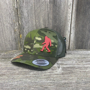 SASQUATCH RED LEATHER PATCH HAT - SNAPBACK Leather Patch Hats Hells Canyon Designs Green Jungle Multicam 