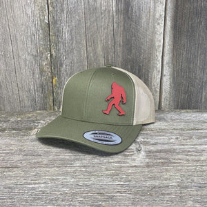 SASQUATCH RED LEATHER PATCH HAT - SNAPBACK Leather Patch Hats Hells Canyon Designs Loden/Tan 
